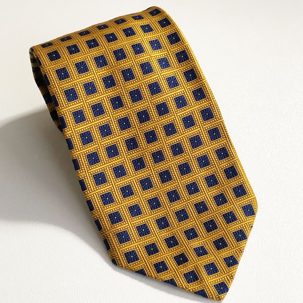 Robert Talbott Best of Class Nordstrom Silk Woven Gold Blue Tile w Blue Flowers